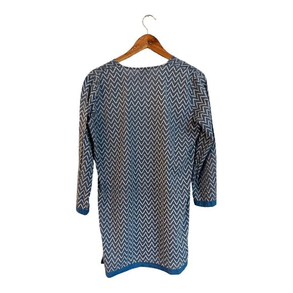 Roberta Roller Rabbit Kurta Small Blue Chevron 100% Cotton Side Slit Tunic Dress - Picture 3 of 6